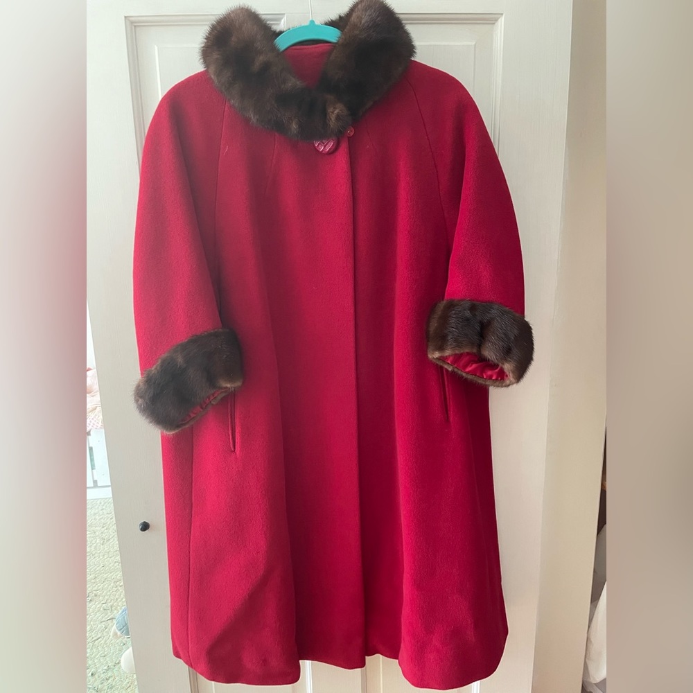 red vintage wool fur coat